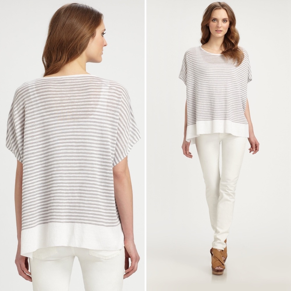 Eileen Fisher Natural Striped Linen Boxy Top